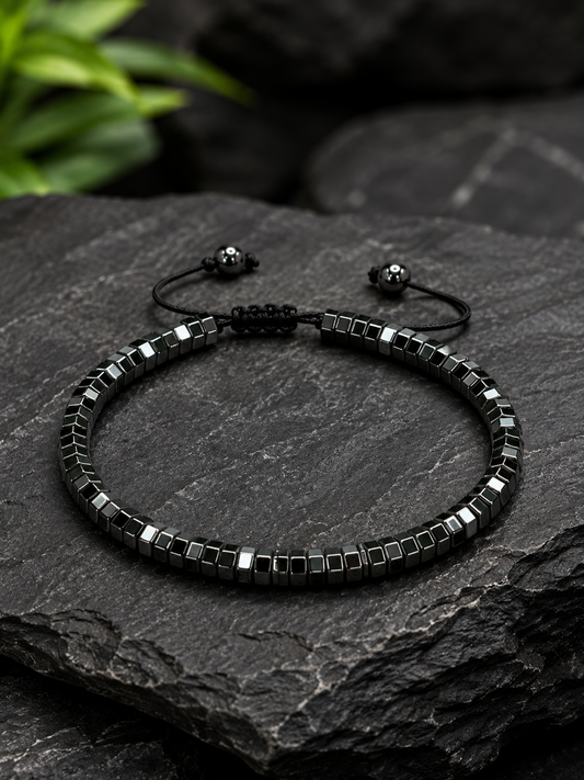 Hematite Pentagon Bead Brcelet-Black&Silver