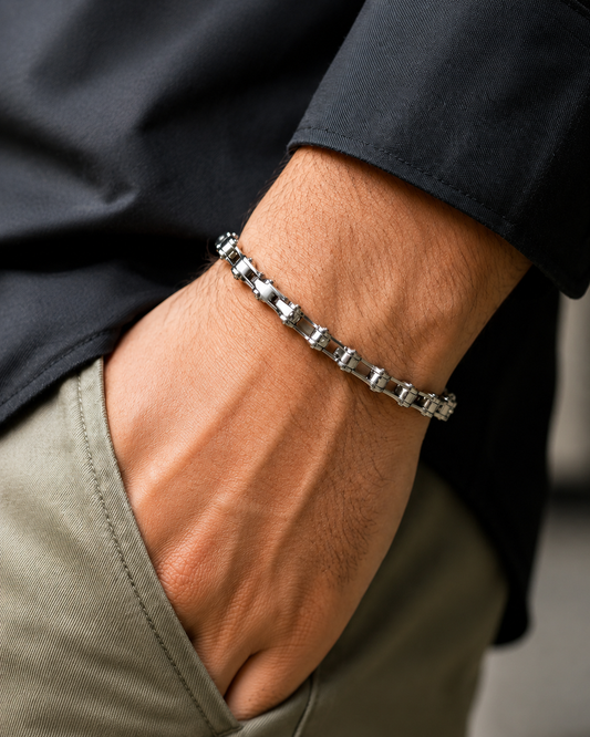 Stainless Steel Bicycle Chain-Inspired Bracelet