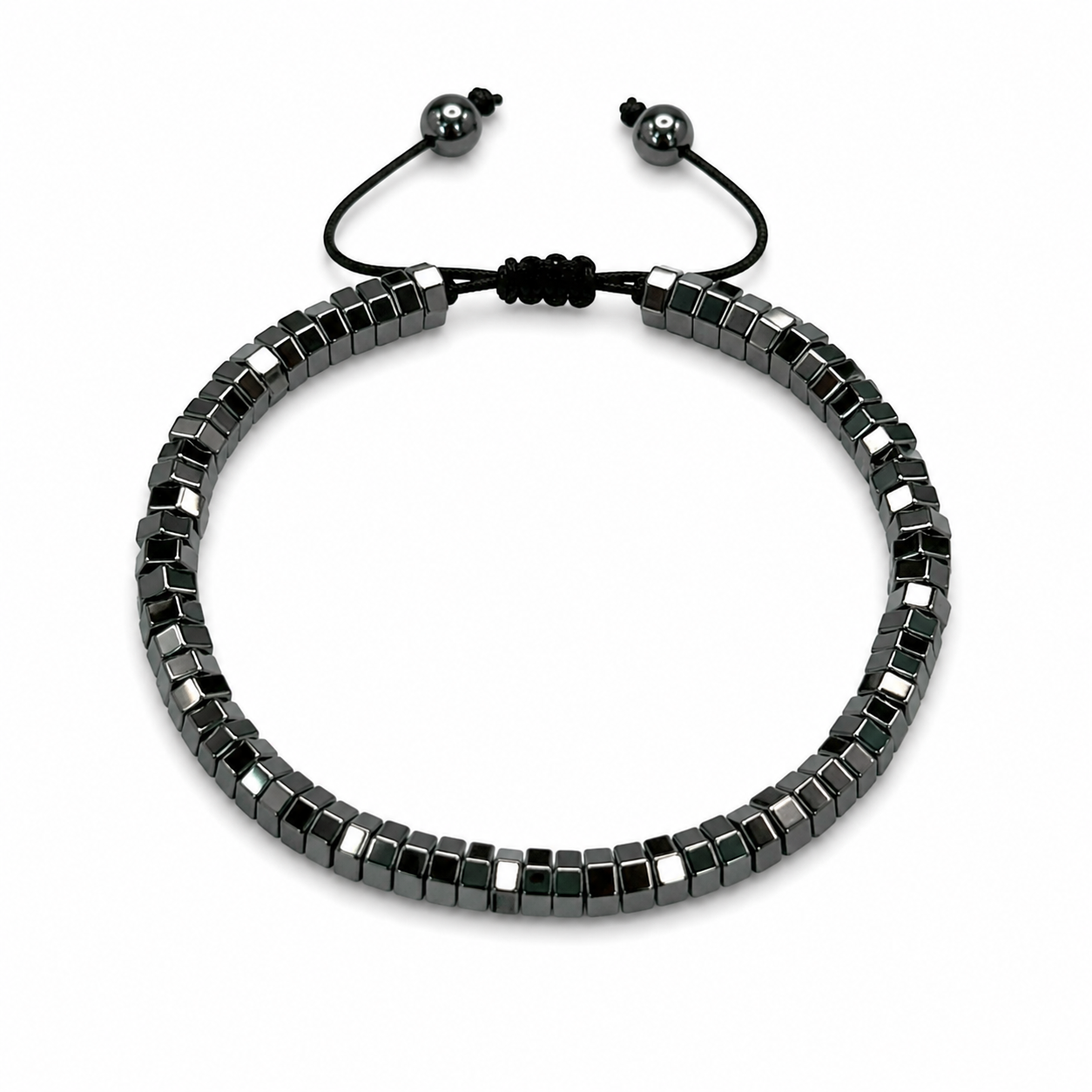 Hematite Pentagon Bead Brcelet-Black&Silver