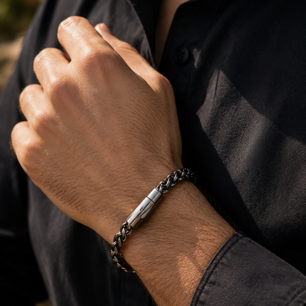 Prince Of Wales Chain Bracelet-Charcoal Silver